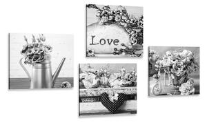 Set tablouri natura moartă romantică vintage în alb-negru