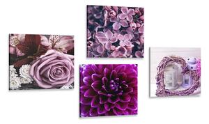Set tablouri flori violete cu inimioară