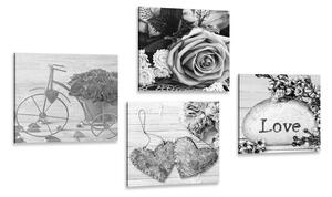 Set tablouri natura moartă în alb-negru cu inscripție Love