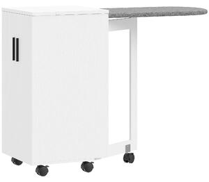 HOMCOM Mobilier pentru Masa de Călcat Pliabil cu Roți, Raft Reglabil și Închidere Soft Close, din Lemn și Material Textil, 128x43x83 cm, Alb | Aosom Romania