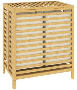 HOMCOM Coș de Rufe din Bambus 64L cu Capac, 2 Saci din Material Oxford Detașabili și Lavabili, Culoare Lemn | Aosom Romania
