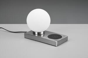 Veioză argintie cu încărcător wireless (înălțime 15 cm) Chloe – Trio