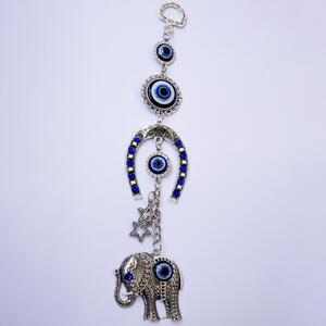 Amuleta Feng Shui pentru protectie si noroc, model elefant, potcoava si Ochiul lui Horus, argintiu