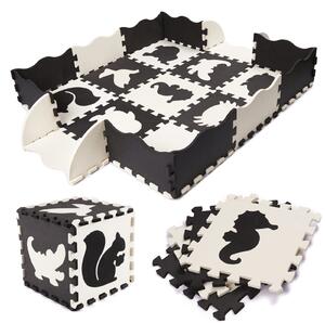 Aga Puzzle din spumă contrastantă 30 x 30 cm, 25 buc Negru-crem