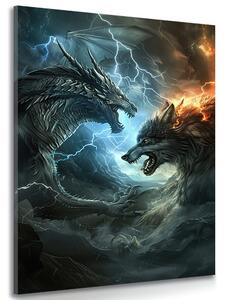 Tablou bătălie dintre dragon și lup