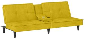 Canapea extensibilă cu suporturi de pahare, galben, catifea