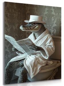Tablou crocodilul cu ziar pe toaletă