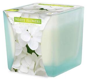 Lumanare parfumata in pahar mat de sticla, White flowers, 80x80 mm