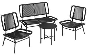 Outsunny Set Mobilier Grădină Ratan 4 Piese, Canapea pentru Exterior cu Măsuță Metalică, Negru | Aosom Romania