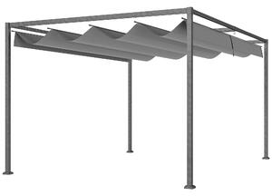 Outsunny Pergolă Gazebo 4x3 m cu Acoperiș Retractabil, Orificii de Drenaj, Țepușe și Șuruburi, Pergolă pentru Grădină din Poliester și Metal, Gri Închis | Aosom Romania