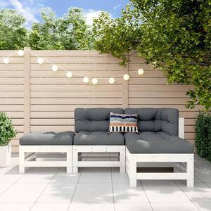 Set mobilier relaxare de grădină, 4 piese, alb, lemn masiv pin