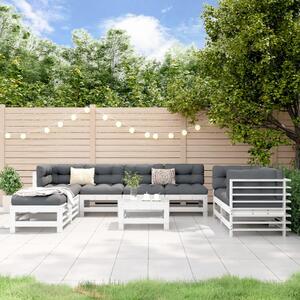 Set mobilier de grădină, 9 piese, alb, lemn masiv pin