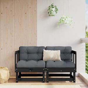 Canapea de colț de grădină, 2 buc., negru, lemn masiv de pin