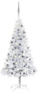 Brad Crăciun pre-iluminat cu set globuri, argintiu, 120 cm, PET
