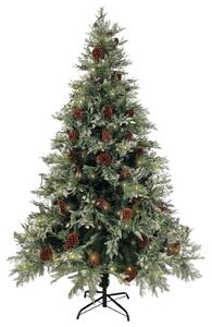 Brad Crăciun pre-iluminat conuri de pin verde/alb 120 cm PVC/PE