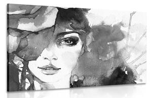 Tablou abstract portret al unei femei alb-negru