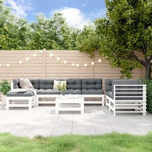 Set mobilier relaxare grădină, 8 piese, alb, lemn masiv de pin