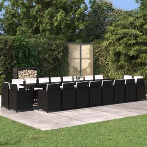 Set mobilier de grădină cu perne, 21 piese, negru, poliratan