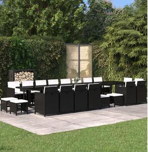 Set mobilier de grădină cu perne, 21 piese, negru, poliratan