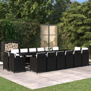 Set mobilier de grădină cu perne, 17 piese, negru, poliratan