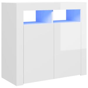 Servantă cu lumini LED, alb extralucios, 80x35x75 cm