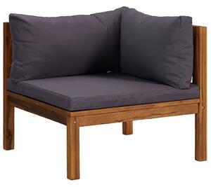 Canapele de colț, 2 buc., perne gri închis, lemn masiv acacia
