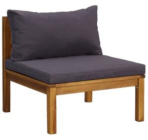 Canapea de mijloc modulară, perne gri închis, lemn masiv acacia