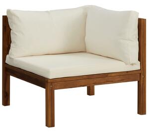 Canapea modulară de colț cu perne alb crem, lemn de acacia