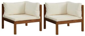 Canapele de colț cu perne alb crem, 2 buc., lemn masiv acacia