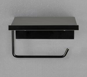 Suport pentru hârtie igienică negru autoadeziv/cu raft din metal Desulo – Wenko