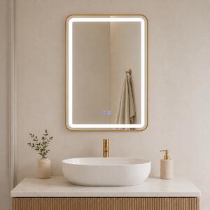 Oglindă de baie Bianca cu iluminare LED și funcție anti-aburire – ramă aurie, 60x80 cm