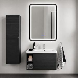 Oglindă de baie Bianca cu iluminare LED și funcție anti-aburire – ramă neagră, 60x80 cm