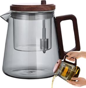 Ceainic ,ZEN PRESS 650 ml din sticla borosilicata fumurie, cu infuzor din sticla si sistem cu tija