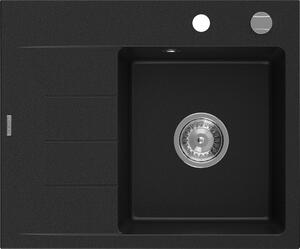 Mexen Ben, chiuveta granit cu 1 camera 600x500x190 mm, dreapta + sifon cromat, negru, 6523605000-77