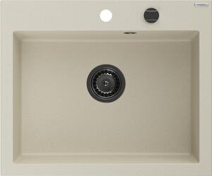 Mexen Elix, chiuvetă granit cu 1 vas 600 x 500 mm, bej, sifon negru, 6525601005-69-B