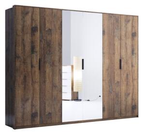 Dulap cu oglindă și 6 uși Quadro, stejar fregata (272 cm)