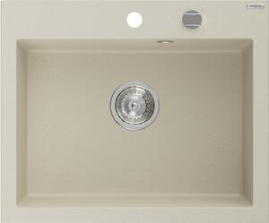 Mexen Elix, chiuvetă granit cu 1 vas 600 x 500 mm, bej, sifon crom, 6525601005-69