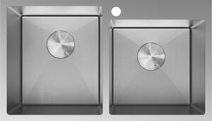 Chiuvetă Mexen Xorin din oțel inoxidabil cu 2 compartimente, 780 x 450 mm, oțel periat, model fagure, 6441782000-01HC