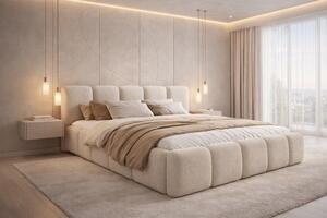Pat tapițat Tesia 180x200 cu ladă depozitare - boucle bej Quelle 03