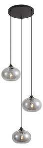 Lampă suspendată Art Deco neagră cu sticlă fumurie cu 3 lumini rotundă - Busa