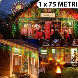 Instalatie de Craciun, franjuri cu flash, cu led tip turturi, fir gros, exterior, multicolor, 75 metri