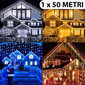 Instalatie de Craciun, 1 x 50 metri, franjuri cu flash, cu led tip turturi, fir gros, exterior, 4 culori