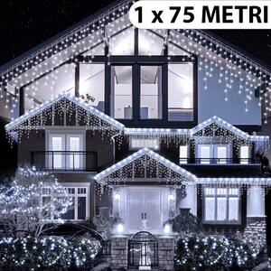 Instalatie de Craciun, franjuri cu flash, cu led tip turturi, fir gros, exterior, alb rece, 75 metri