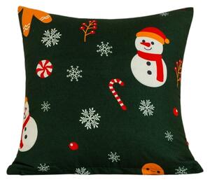 Husa de pernita din microfibra SNOWMAN AND GINGERBREAD 45x45 cm, verde
