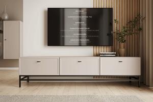 Comodă TV Lorini 200 cm cu sertare - culoare cașmir / mânere tip T-bar și cadru negre