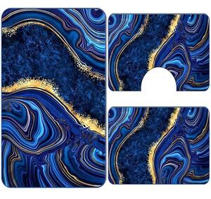 Set covoare baie antiderapante, 3 piese, model abstract cu accente aurii