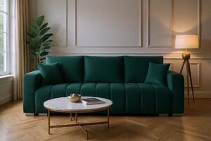 Canapea Extensibilă 3 locuri Armando, cu ladă de depozitare, Verde - Gri, 230x92x90 cm