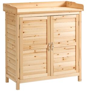 Dulap de exterior Outsunny cu 2 rafturi din lemn de brad cu design înălțat și 2 uși, 83x40x92 cm, culoarea lemnului | Aosom Romania