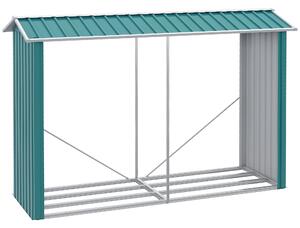 Outsunny Magazie de Depozitare a Buștenilor, Casă pentru Lemne de Foc din Otel Galvanizat cu Podea Înălțată, 240x86x160 cm, Verde | Aosom Romania