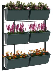 Outsunny Jardiniera de perete pe 3 nivele cu 6 ghivece pentru interior si exterior, Jardiniera cu montare pe perete